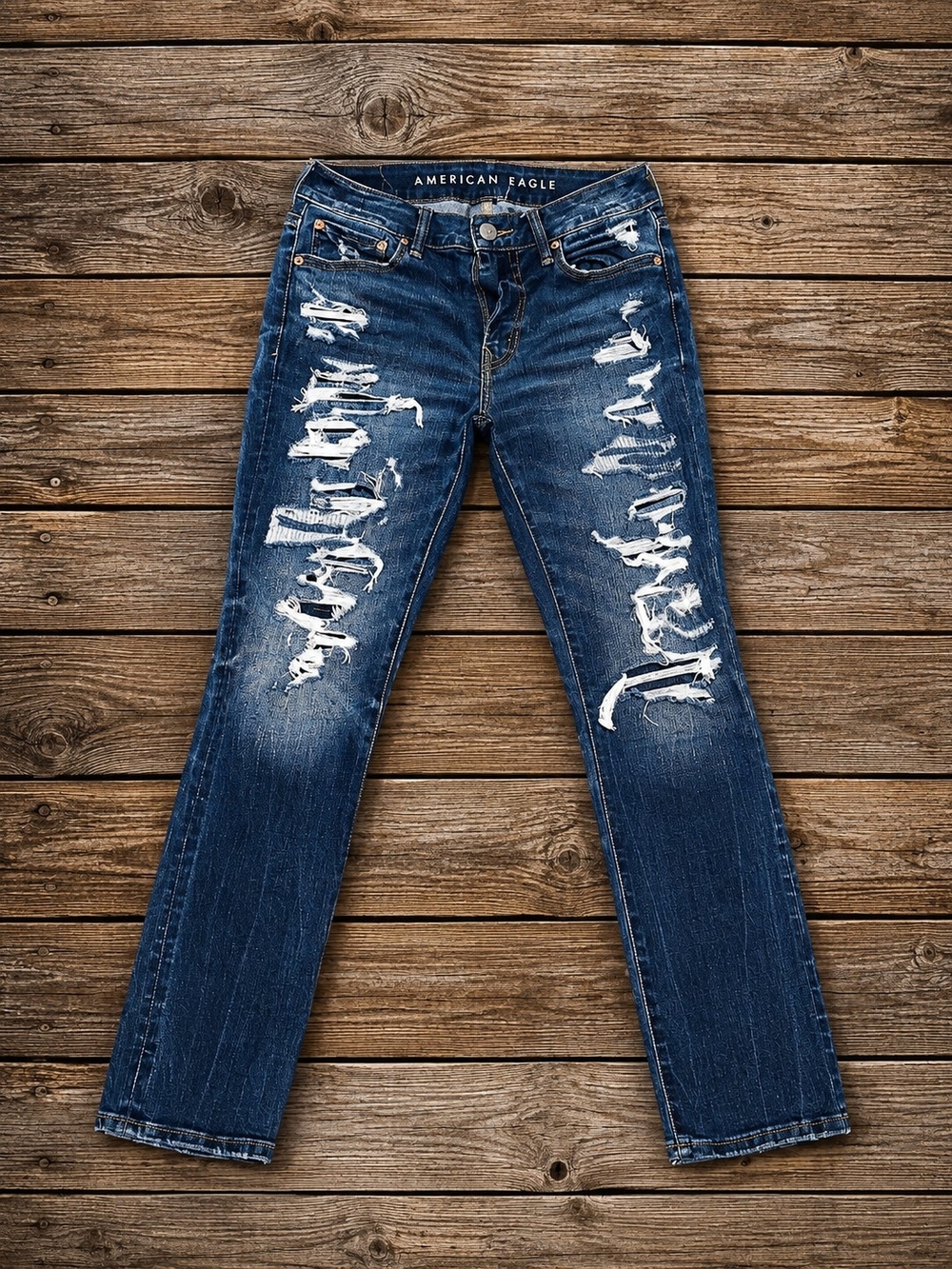 American Eagle Outfitters Men's Dark Blue Distressed Athletic Skinny Jeans 31x30
